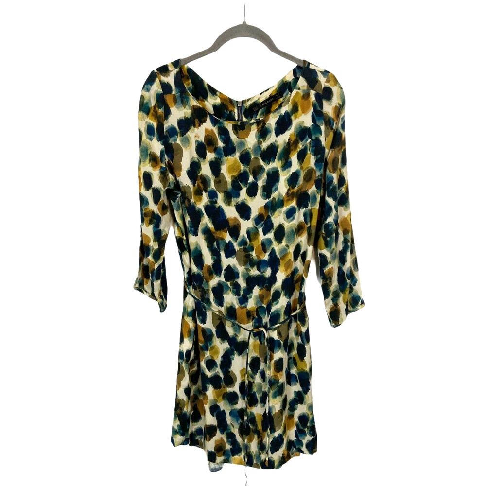 Zara Basic Dress Tie Waist Watercolor Size M Blouson Tunic Style Classic Cool